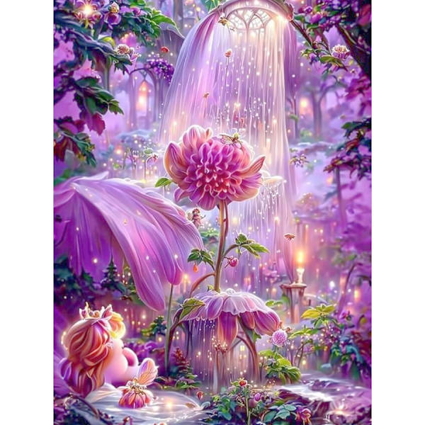 Landskap Diamantmålning Kit för Vuxna, 30x40cm 5D Blommor Dia