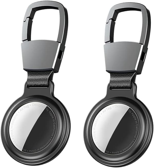 2 Apple AirTag Nyckelringar (Svart, Robust Aluminium och Läder), Ca