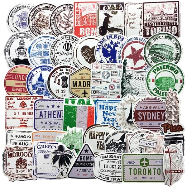 Vintage Travel Poststämpel Sticker Pack med 60 Sticker Sheets Suitcas