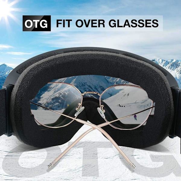 Skibriller över glasögon Bred synfält Ramlösa skibriller med anti-dimma