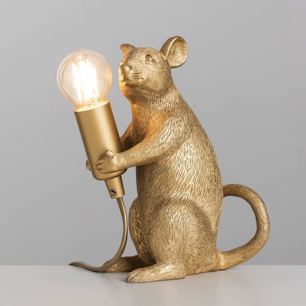 Modern Bordlampa i Metallisk Guld med Råttdesign Djur Mus L