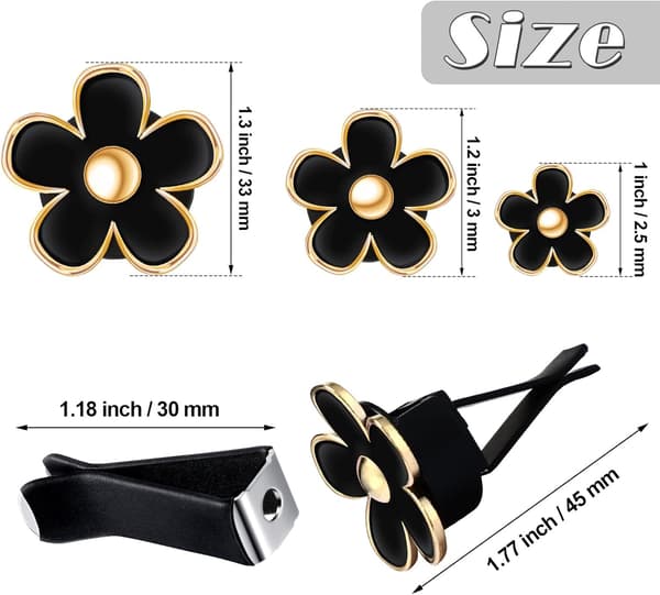 (Sort, 2,5 cm, 3 cm, 3,3 cm) 6 stk. Daisy Blomst Luftventil Clips Luftfrisker Luftventil Clips Bil Aircondition C