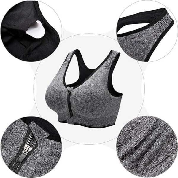 Dame sports-bh front lynlås push up tank top bh aftagelig Pa