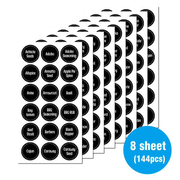 8 stycken av 144 kryddburkar Printed etiketter Pantry Stickers Chalkbo
