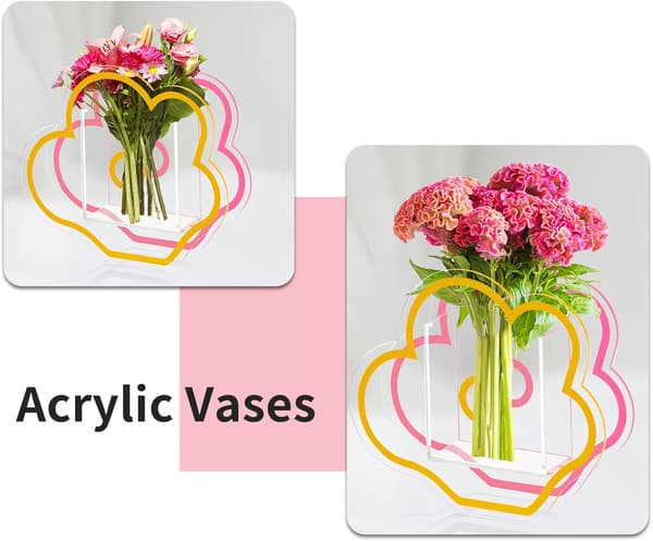 Rosa Akrylblomvas för Modern Funky Dekor, Unik Klar Penna