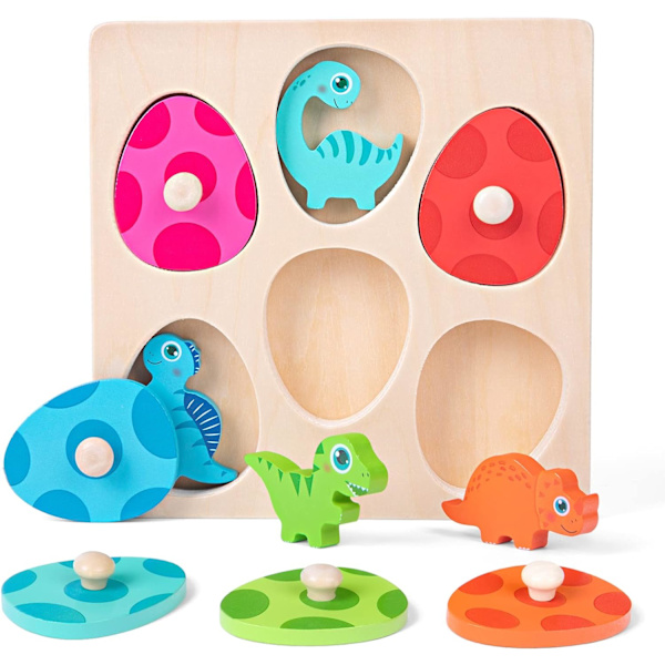 Träpussel, Interlåsande Pussel för Bebis, Montessori Leksaker för