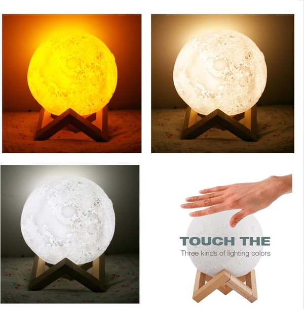 3D LED Natlys Månens Lys 3 Farver Berøringslys 15cm/5.9in Dia