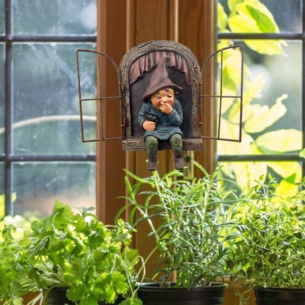 Rolig Tomte Resin Dwarf Staty Trädgårdsdekoration Yard Tree Dekoration