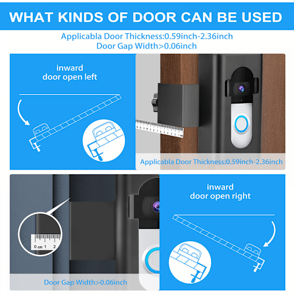 Dørklokkeholder uden boring, Generisk tyverisikring Ring dørklokkeholder til lejlighed, Egnet til Ring, Blink Video Doorbell Hvid
