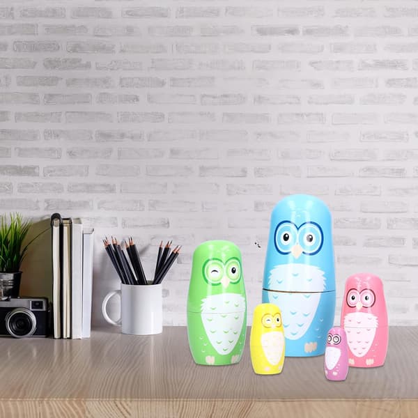 Nesting Ornament, Cartoon Owl Art Craft Trä Nesting Dolls för