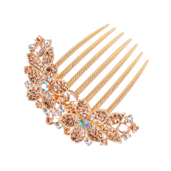(Champagne) Rhinestone-inlagd blomkam hårkam hårnål accessoarer, sju-tandad kam, även en perfekt mors dag-present