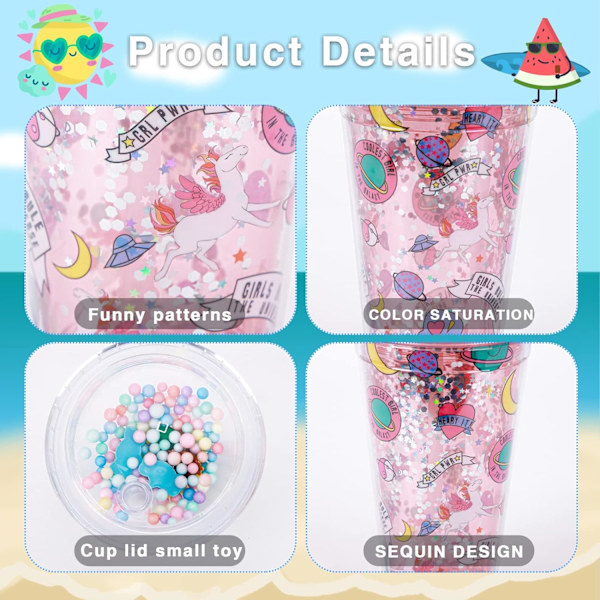 450 ml Plastkopp (Rosa) med Sugrör och Lock, Läckagesäker Vatten