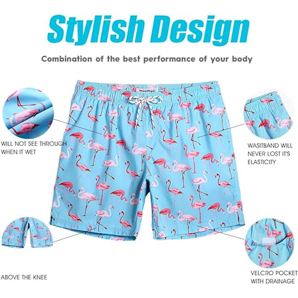 Baddräkt för män, badshorts, klassisk tropisk design för sommaren