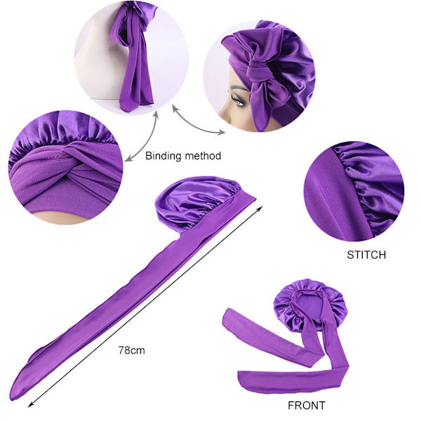 3 st imitation silke hög elastisk bred brätte sovmössa satinband rund mössa duschmössa