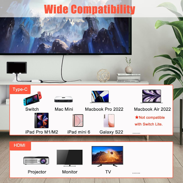 Bærbar Switch Dock til Nintendo Switch HDMI Adapter (Sort og Hvid), Rejse Dock 3-I-1 Switch Docking Station Switch USB C til HDMI