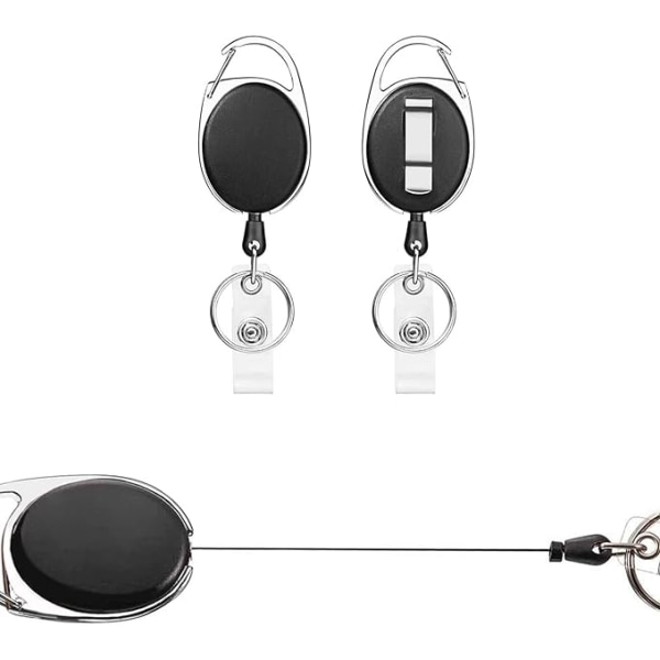 Badgehållare, 2 delar infällbar nyckelring, med förstärkt spri