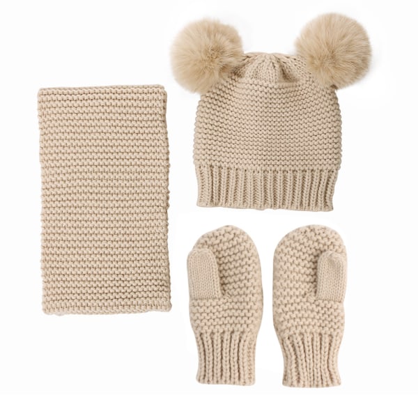 Babyhatt, Halsduk och Vantar Set - Toddler Vinter Stickad Hatt Halsvärmare
