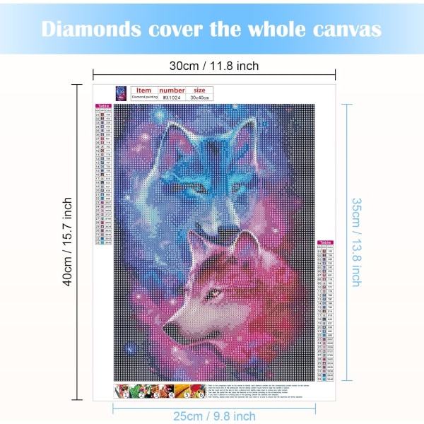 (30x40cm färgglad varg) 5D diamond painting varg 5D diamantfärg