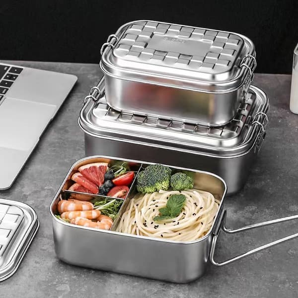 Matboks - Matboks Voksne - Bento Boks - Med rutemønster - Rustfritt stål - Matboks Rustfritt stål