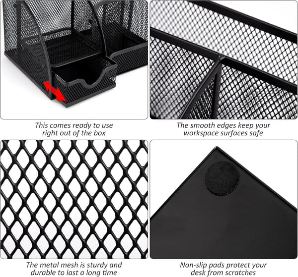 Multifunksjonell metall skrivebordsorganisator blyantholder med netting skuff