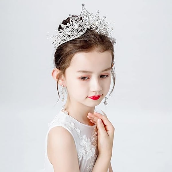 Sølv Prinsesse Krone Rhinestone Krystal Gudinde Dronning Julekostume Cosplay Brud Bryllup Dansekonkurrence Prinsesser