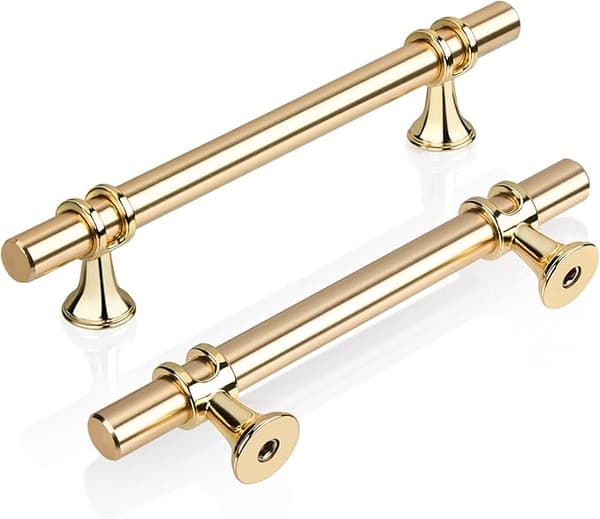 Set med 2 Guld T Köksluckhandtag 96mm, Modern Elegant Guld