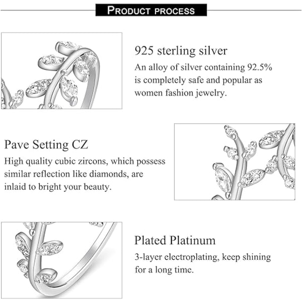 Lehdet Sormus Naisten Säädettävä 925 Sterling Hopea Sormus Muoti Rin