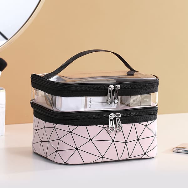 Dobbelt Kosmetikpose - Kosmetik Organizer - Pink
