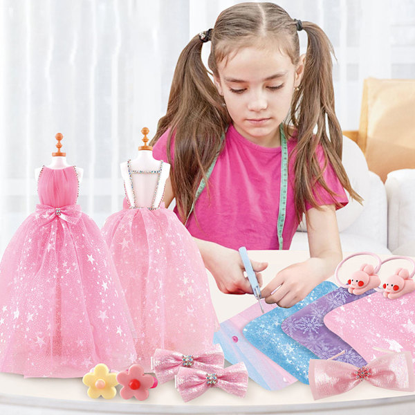 (Rosa) Barn låtsaslek kläder DIY set kreativ tjej familj leksak mode hus leksak kläder design H