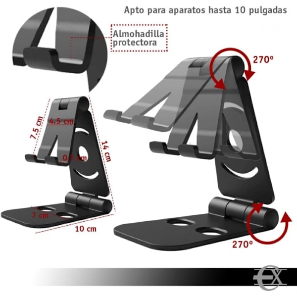 Foldbar Mobiltelefonholder, til Tablet og Mobiltelefon Bordholder Sort