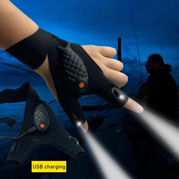 (1st svart) Laddningsbara ficklampshandskar, LED-handskar för män och kvinnor