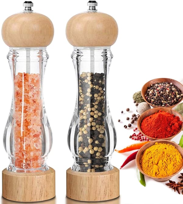 Pepper- og saltkvern, sett med 2 manuelle pepperkverner i tre, A