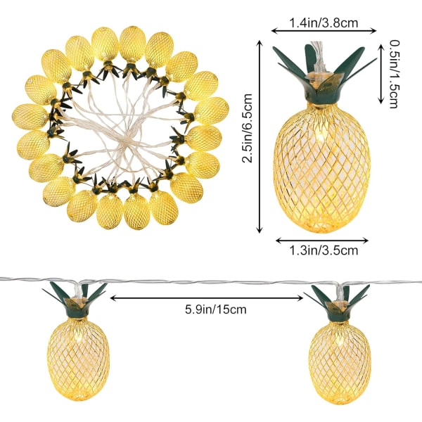 Ananaslys, 10 fod ledning med 20 ananaslys, Batt