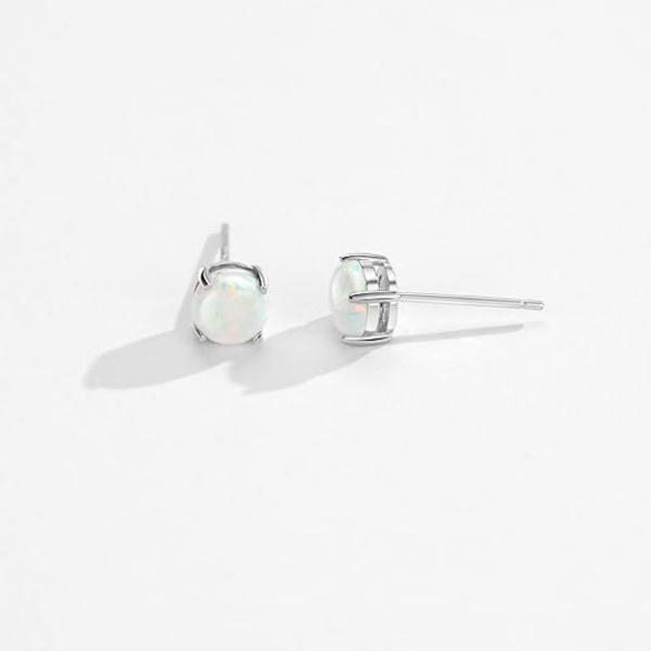 Opal Studörhängen i Sterling Silver, Solitaire-stil, Smycken för Kvinnor