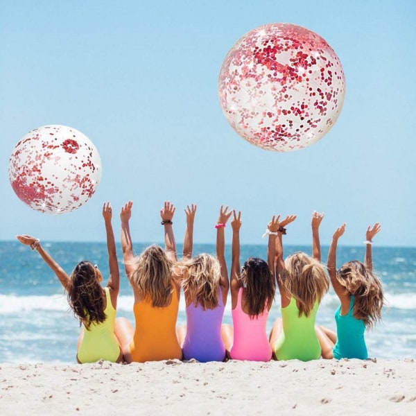 6 stykker oppustelig Glitter Beach Ball Confetti Transparent Beach