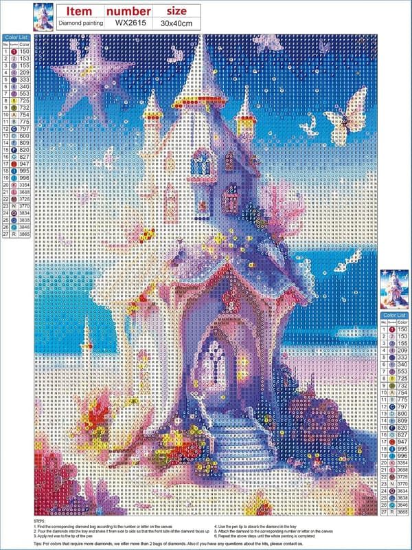 Diamantmaleri Hvite Slott-sett for voksne, 30x40cm Strand Diam