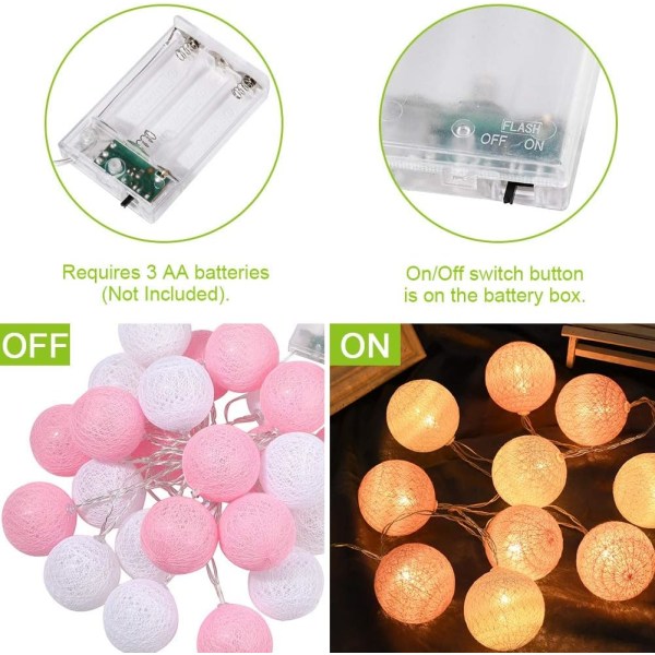 20 LED-puuvillapallomerkkivaloa Fairy Light String Lights Batter