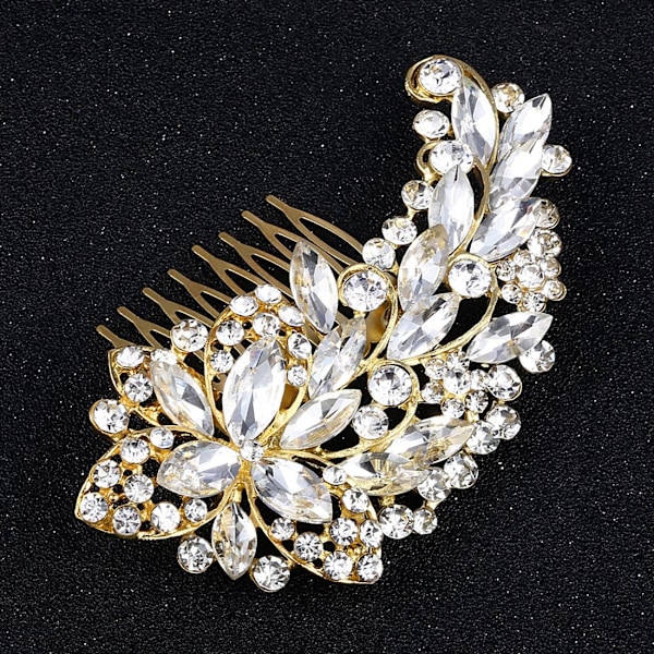 11x6,5 cm, Glod hårkam Bröllop Brud Blommor Rhinestones Kvinnor Hårkam