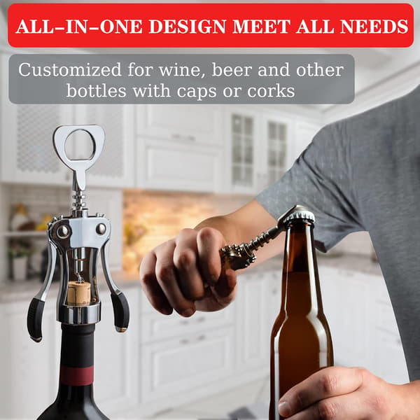 (1 stk.) Flaskeåbner, vinflaskeåbner, zinklegering vingeflaskeåbner, kraftig, ølflaskeåbner til bartendere,