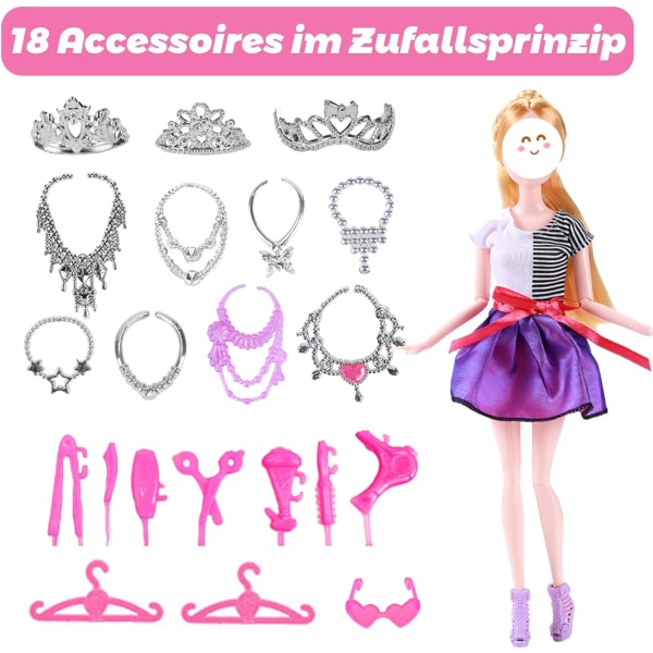 49 stycken Barbiekläder, 11 kläder + 20 par skor + 18 slumpmässiga accessoarer