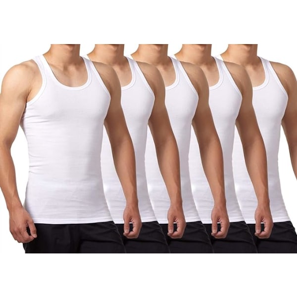 5-pack Herrtanktoppar 100% Bomull Tanktop Lingerie (Vit*5)-L