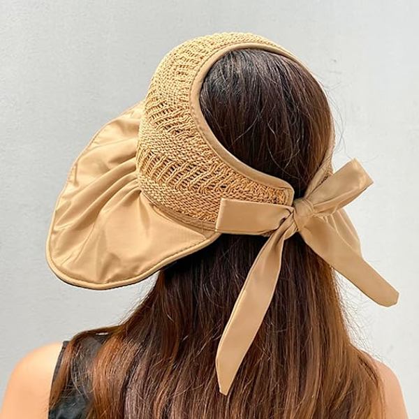 (Khaki) 1 stk. Dame Solhat Bred Skygge Sommer Strandhat Rejse Foldbar UV Beskyttelse UPF 50+ Solhat