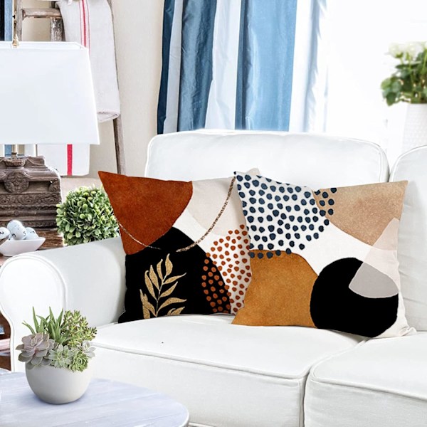 45 x 45 4-delad set linnekuddfodral modern boho kudde soffkudde abstrakt mönster soffa sovrum