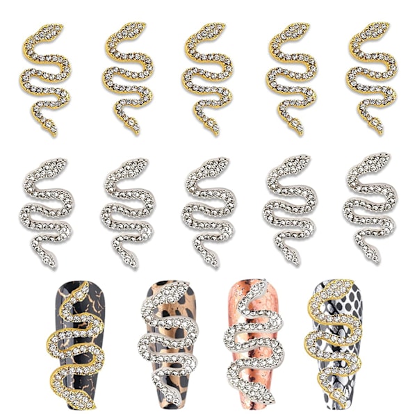 10 st 3D orm nagel charms set, orm våg smycken ädelstenar nagelkonst tillbehör för akrylnaglar, strass