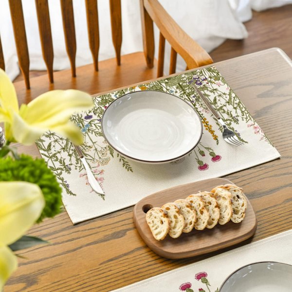 4 st antika örter och vilda blommor sommar placemats, 12x18 tum säsongsbetonade vildblomma vår bordsmattor