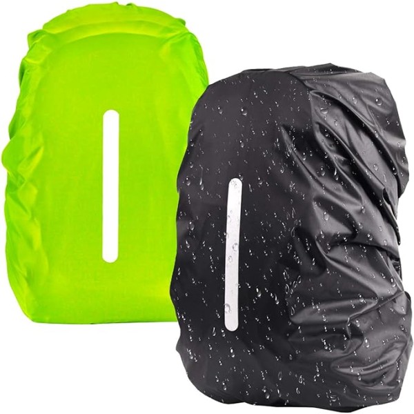 (schwatz+grön, M 40L-50L) 2 regnskydd för ryggsäck, skolväska
