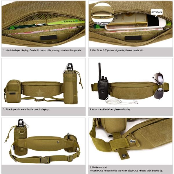 Bältesväska Fanny Pack Liten Taktisk Militär Stöldskyddsväska Passar 6