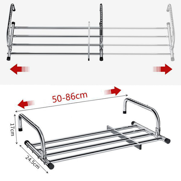 Hengende Tørkestativ i Rustfritt Stål - Hengbart Tørkestativ - Tykk Klesheng - Kles tørker for Dør og Balkong - Sammenleggbar