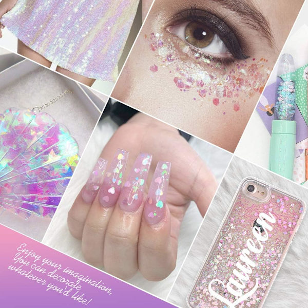 12 Glittrande Sjöjungfru Nagelglitterflingor Holografiska Ultratunna C
