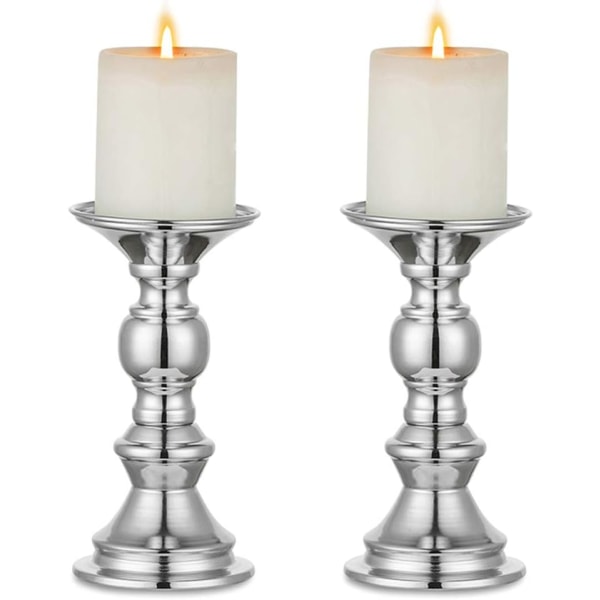 (sølv) 2-pak metal søjle lysestager, bryllup, centerpieces